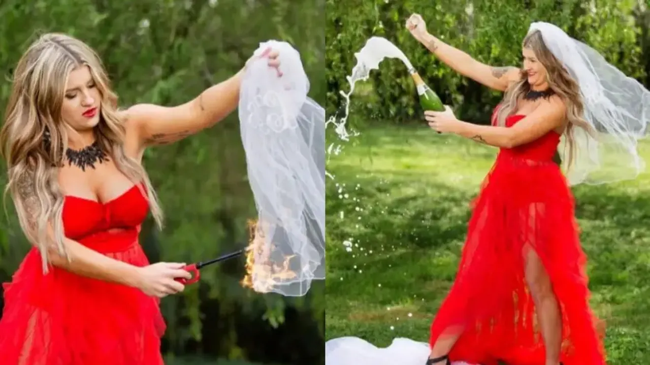 Woman ends ugly marriage, celebrates divorce with photoshoot; burns wedding dress, photos