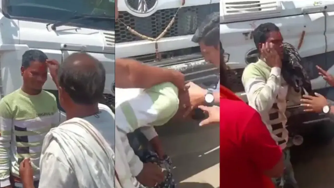 Truck driver greeted with tilak & garland for annoying with loud honk, watch what happens next