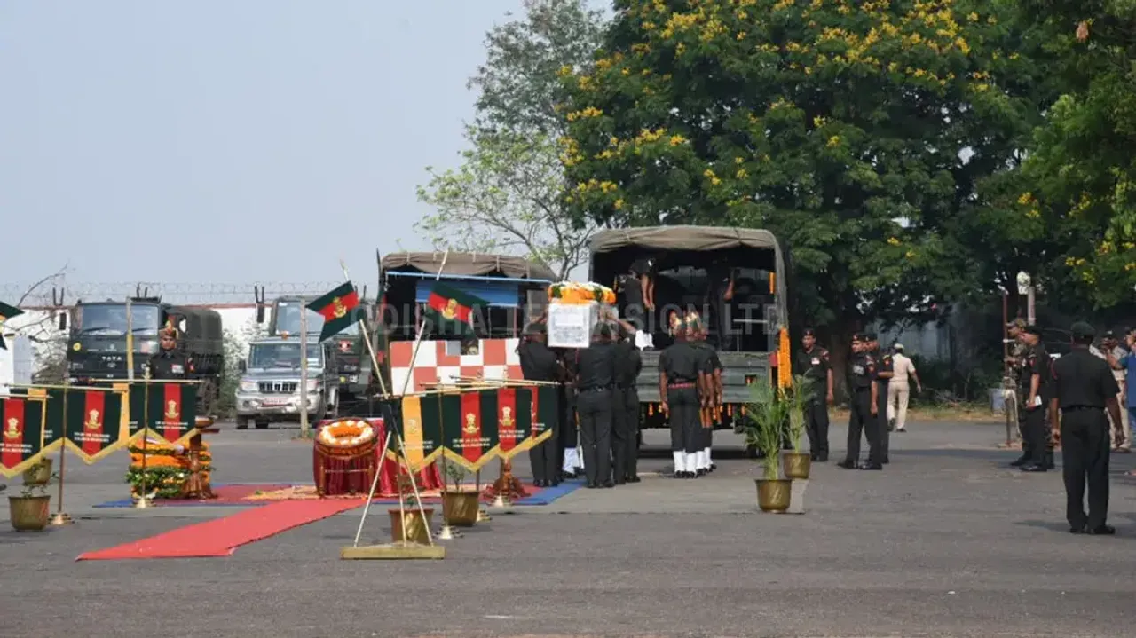 Mortal remains of martyred Odia Army jawan, Debashish Biswal reach Biju Patnaik International Airpor