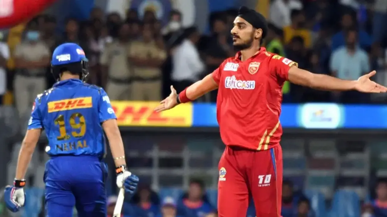 PBKS bowler Arshdeep Singh celebrates after taking the wicket of MI's Nehal Wadhera d