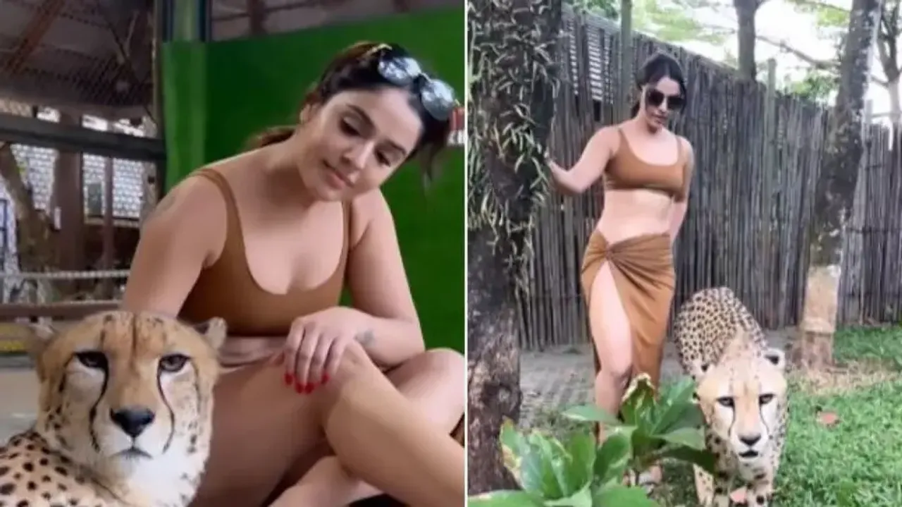 Stylish girl enjoys day with cheetah inside cage, video goes viral – Watch