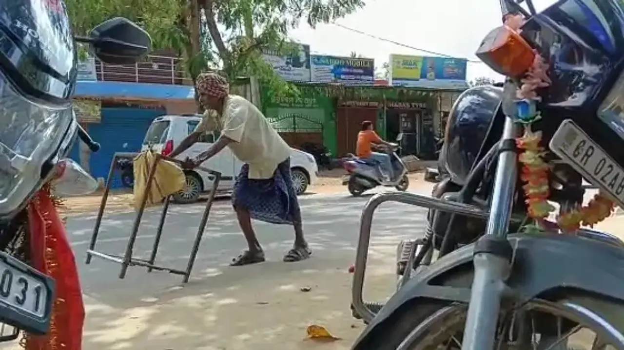 Sukar Behera Walking With Makeshift Crutch
