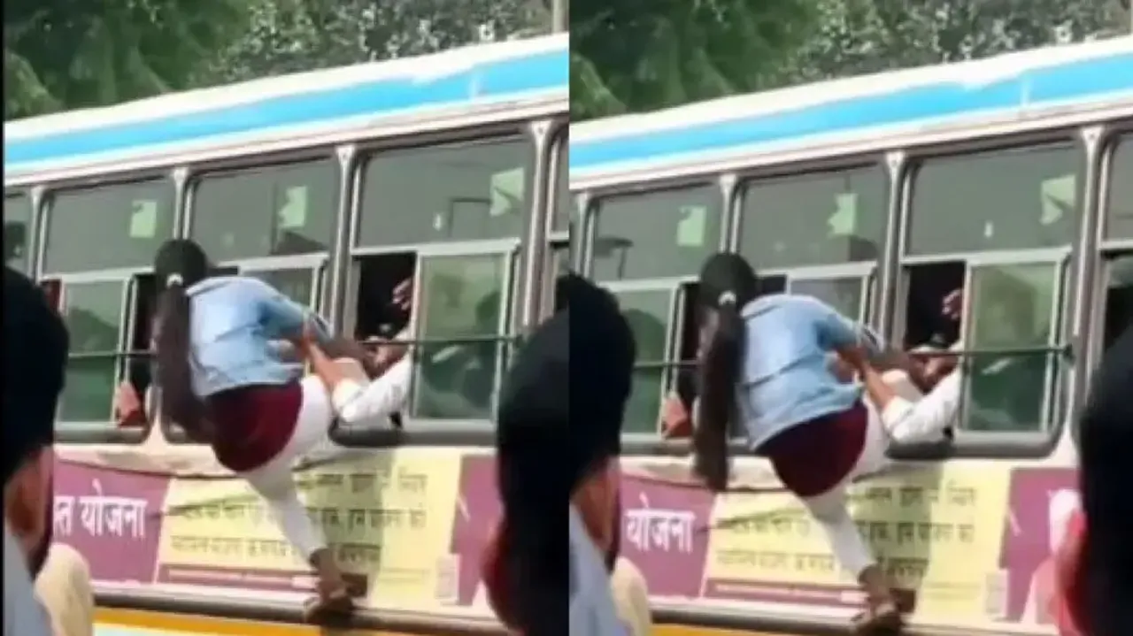 Daredevil girl climbs overcrowded bus through window, internet in shock – Watch