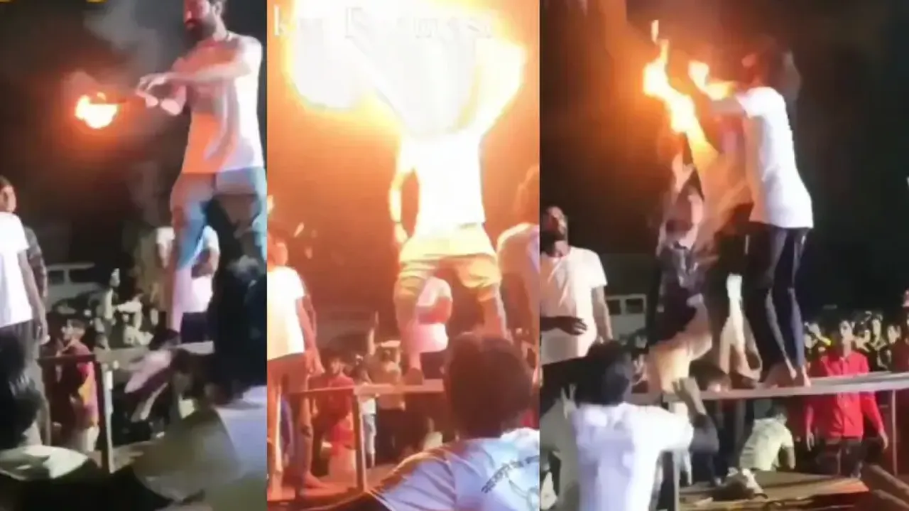 Youth’s face catches fire while performing stunt at festival! Watch what happens next