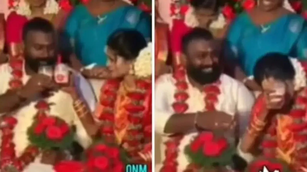 Men will be Men! Groom says cheers to bride with milk glass at wedding stage, video goes viral
