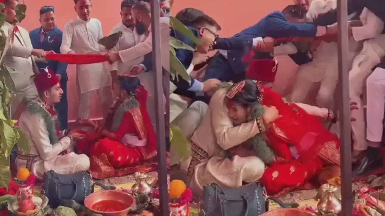 Groom protects bride from getting dragged during rituals, watch