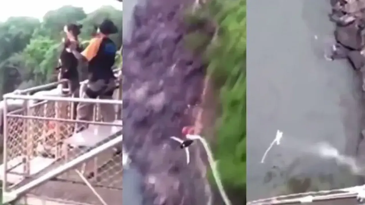 Bungee jumping goes horribly wrong as elastic cord breaks midway