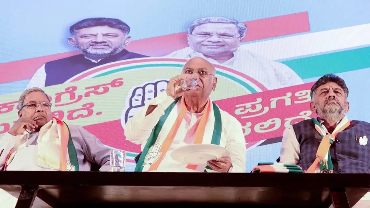 Congress President Mallikarjun Kharge, along with CM Siddaramaiah and DyCM DK Shivakumar