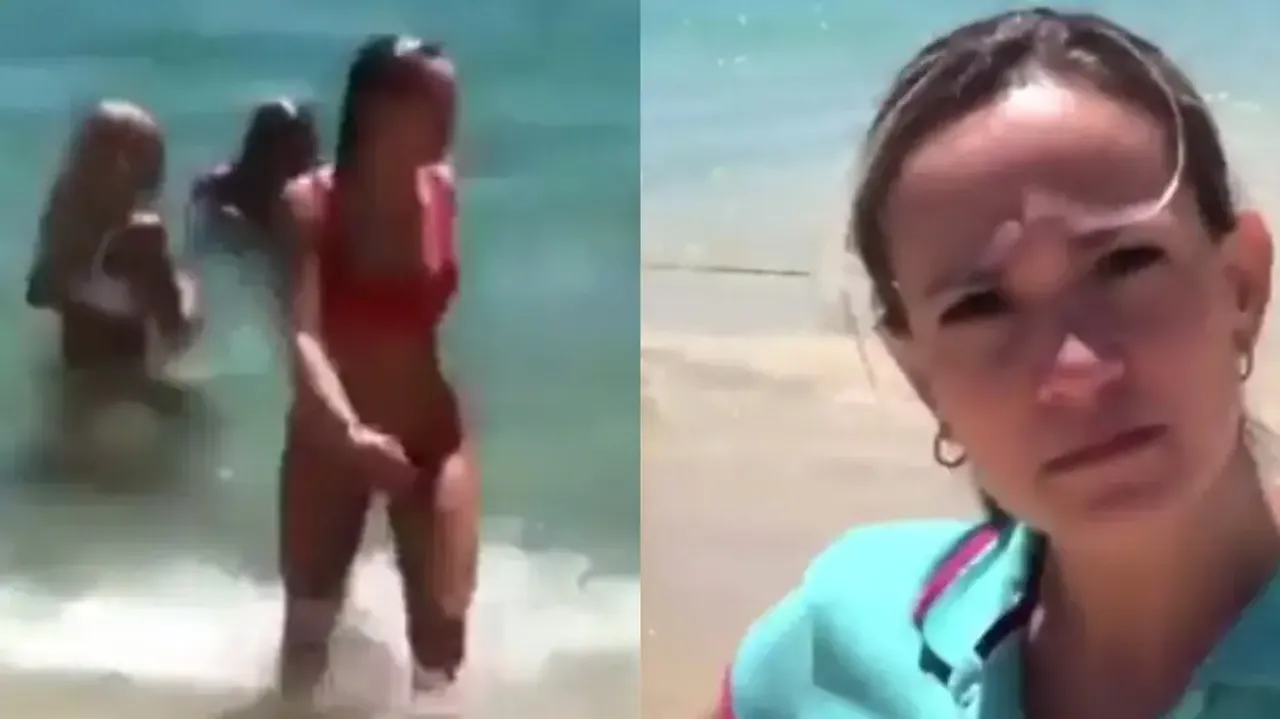 Men will be men! Man caught red-handed by wife while recording video of beach girls in bikini, watch
