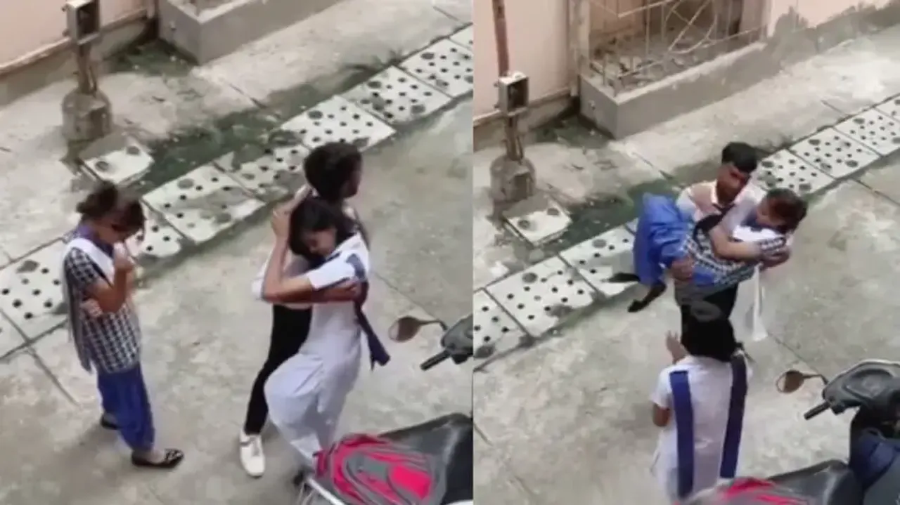 College boy caught romancing two girls simultaneously on streets, watch hilarious consequences