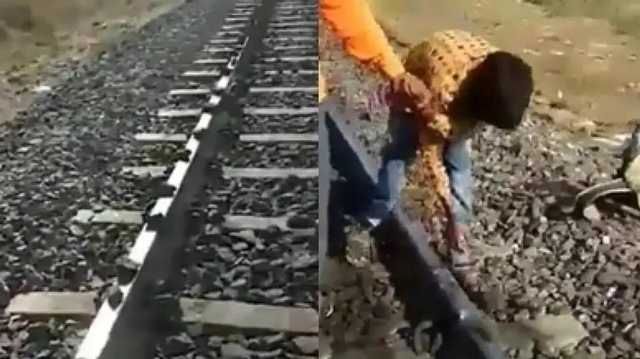 Video of boy placing stones on railway track