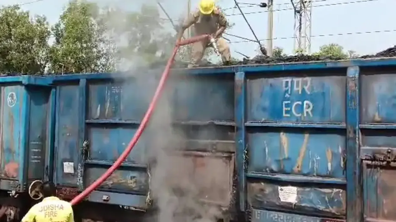 Goods train fire