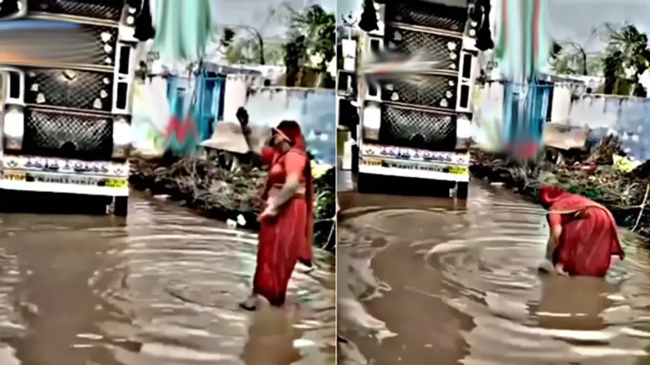Saree-clad woman’s crazy dance on waterlogged road is hilarious; watch