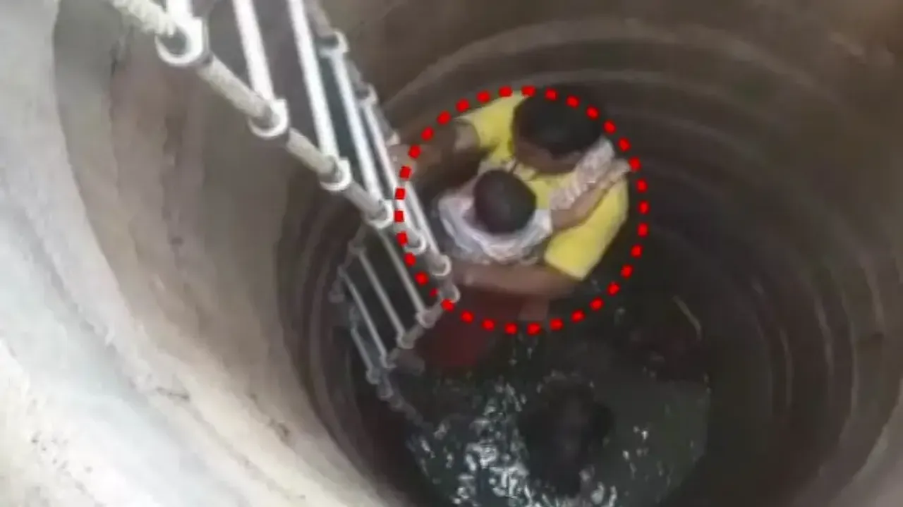 Baby falls into well