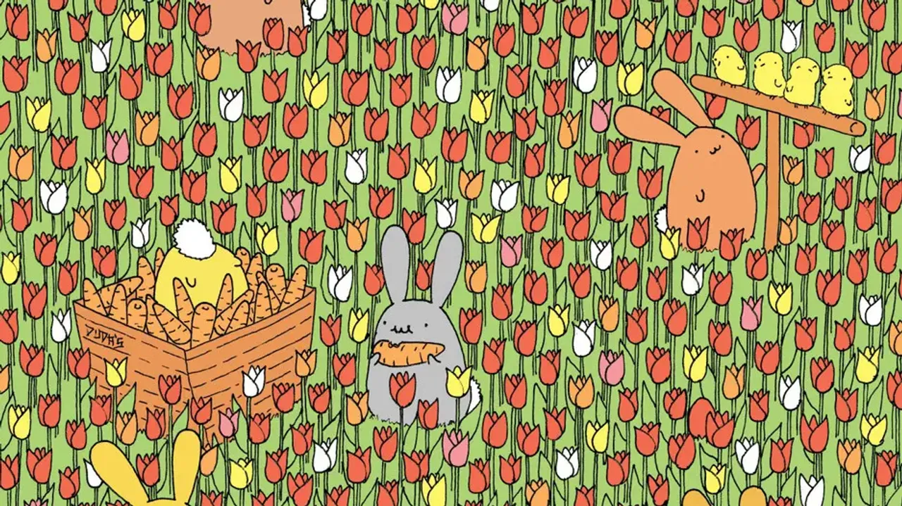 Can you spot an egg among the tulip flowers in 9 secs?