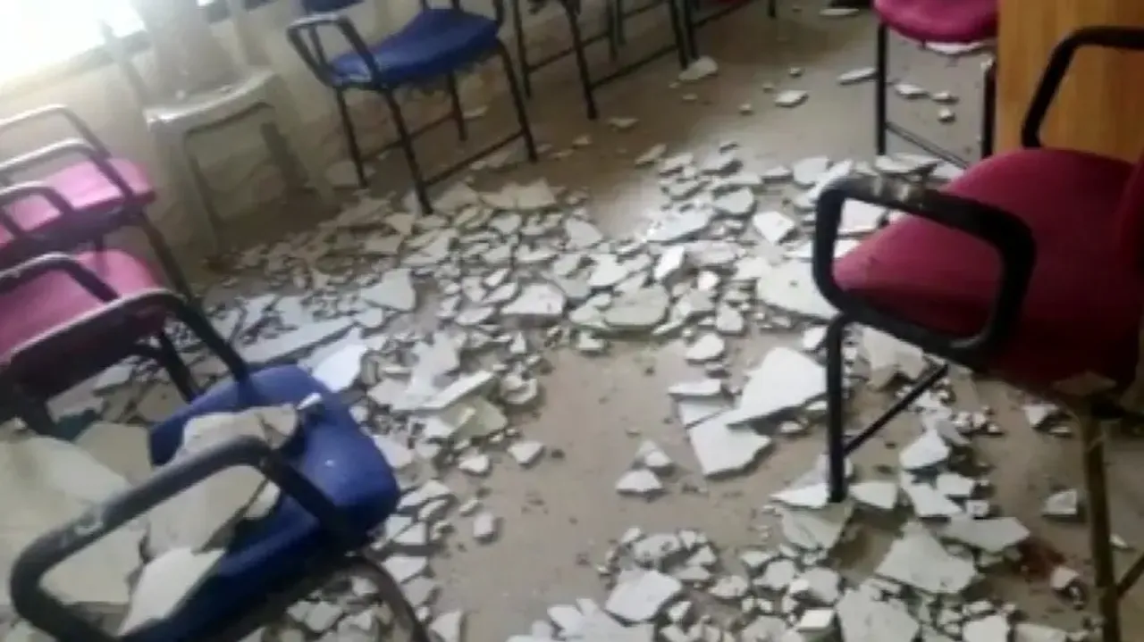 Teacher injured as ceiling falls on her