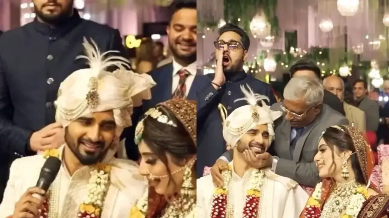 Groom’s song for bride on wedding stage leaves her blushing, watch