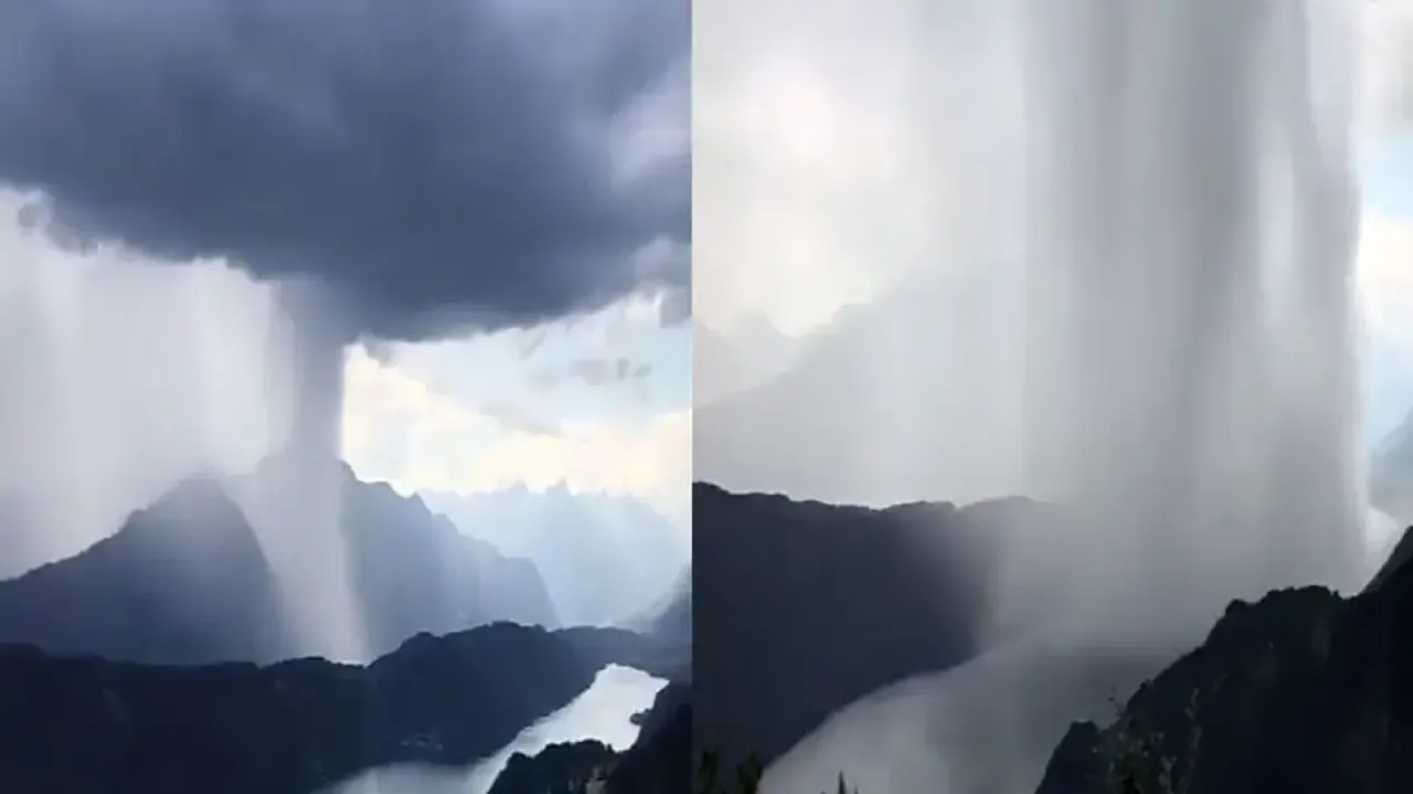 Cloudbursts over lake in Austria is visual spectacle; watch