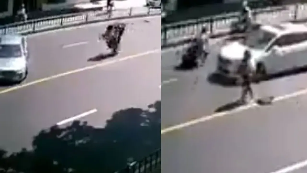 Scooter escapes after throwing riders off from seat, watch unbelievable accident