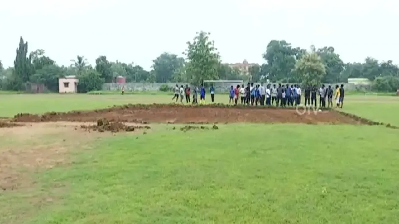 Stadium dug up to prepare helipad for 5T Secy’s Khordha visit