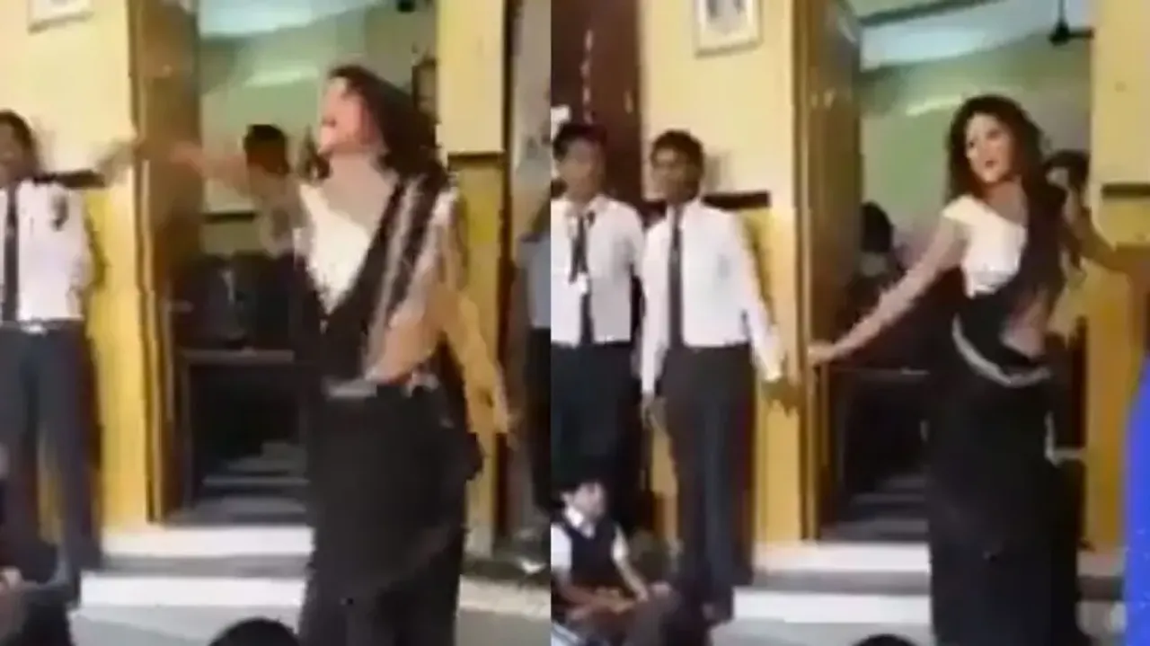 Lady teacher’s energetic dance on Sapna’s ‘Teri Aakhya Ka Yo Kajal’ for students is jaw-dropping; wa