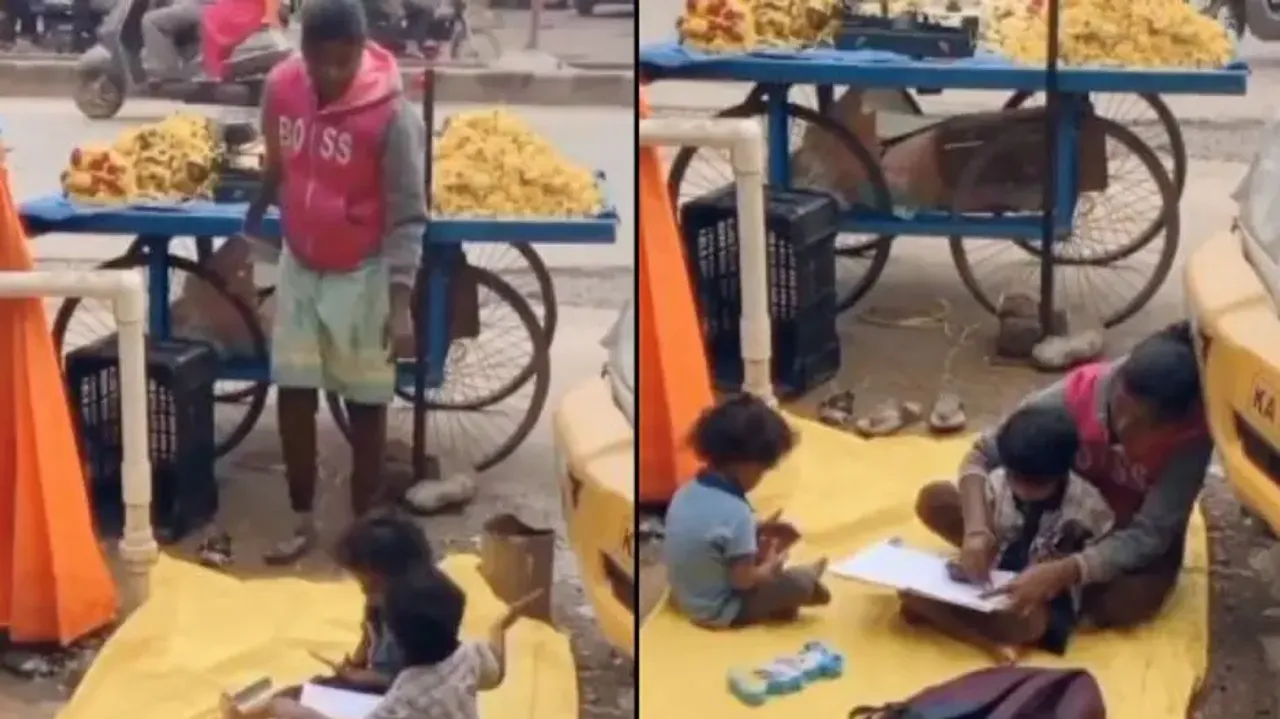 Mother teaching kids at roadside fruit stall; heartfelt video leaves internet emotional; watch