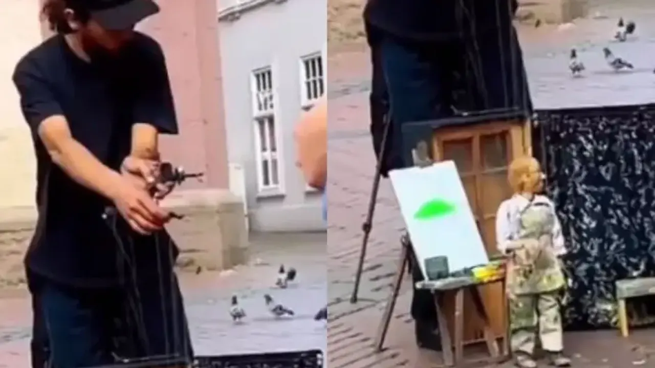 Street artist's viral marionette painting skill amazes audience; watch