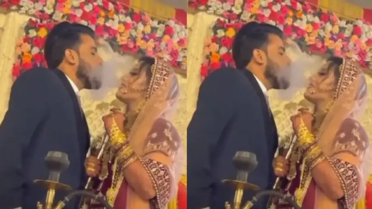 Bride, groom kiss each other while smoking hookah; internet reacts