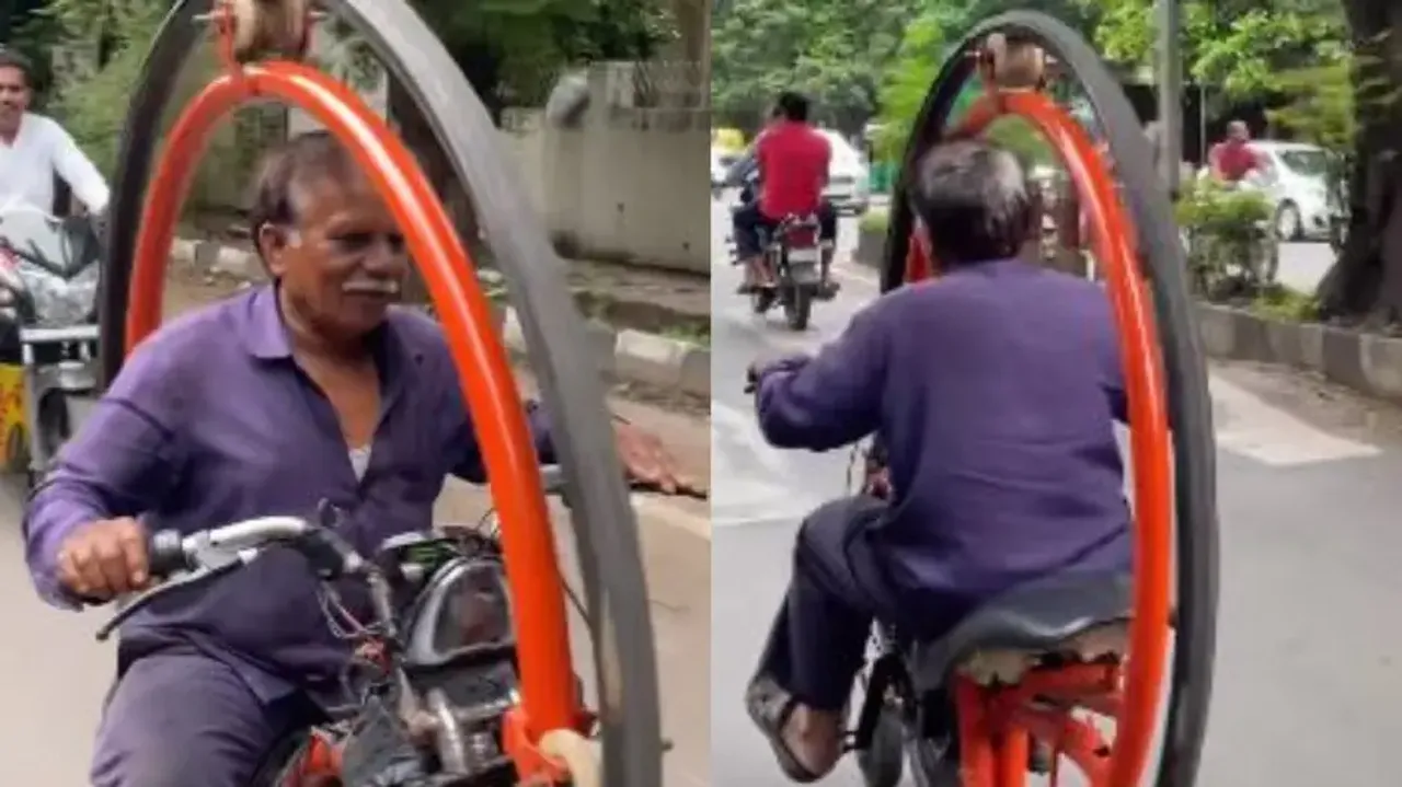 Surat man monocycle ride