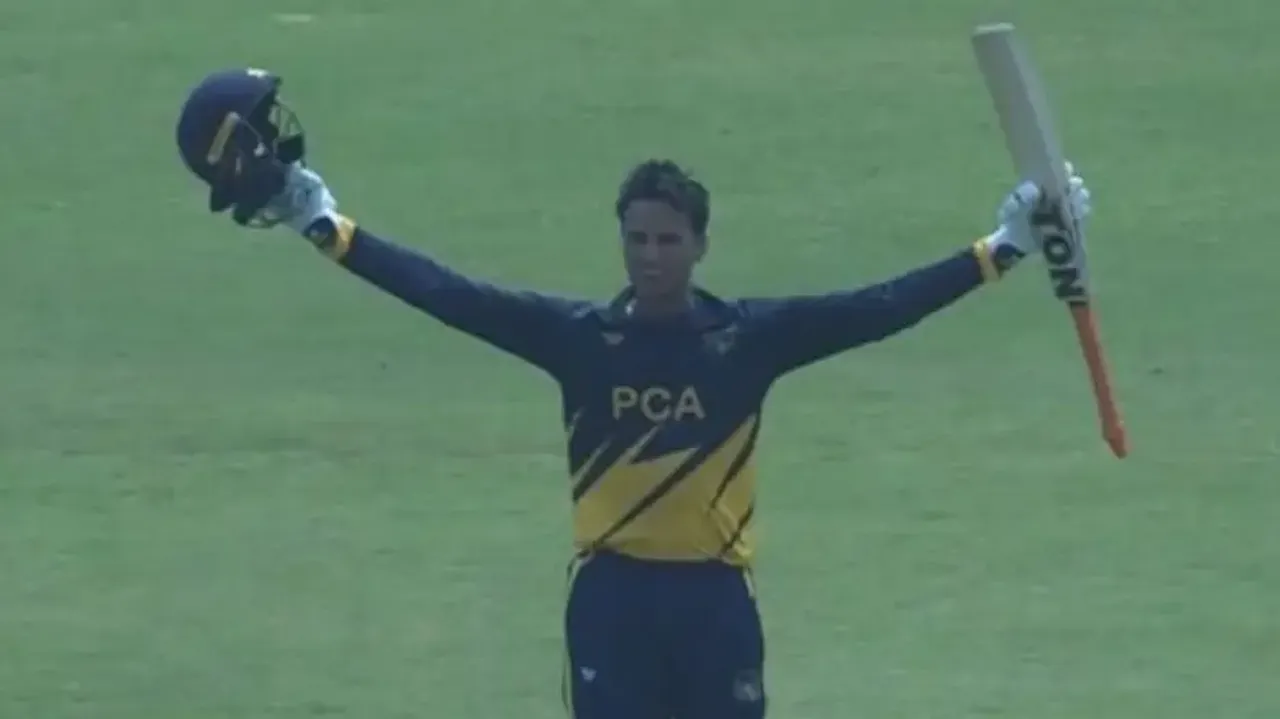 Abhishek Sharma after hitting a century