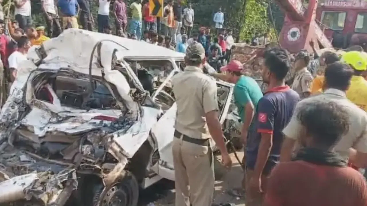 Two women of family killed, 6 critical after car gets crushed between trucks in Mayurbhanj 