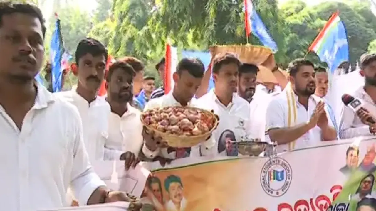 Odisha Chhatra Congress members stage protest in Bhubaneswar