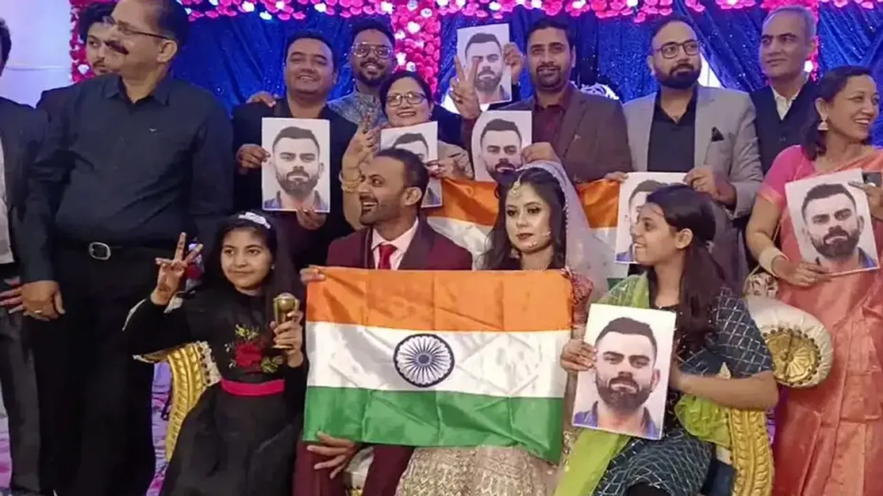 Bride, groom celebrate India's win over South Africa on wedding stage