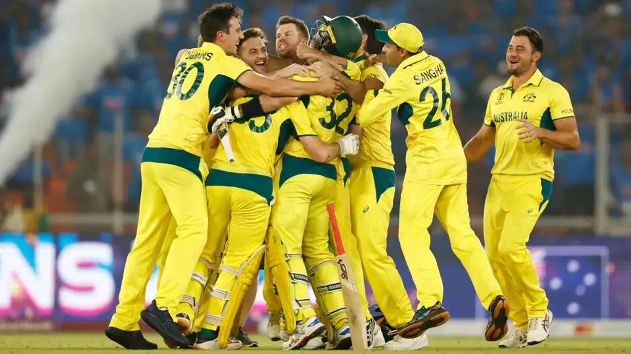 Australia players celebrate after victory against India