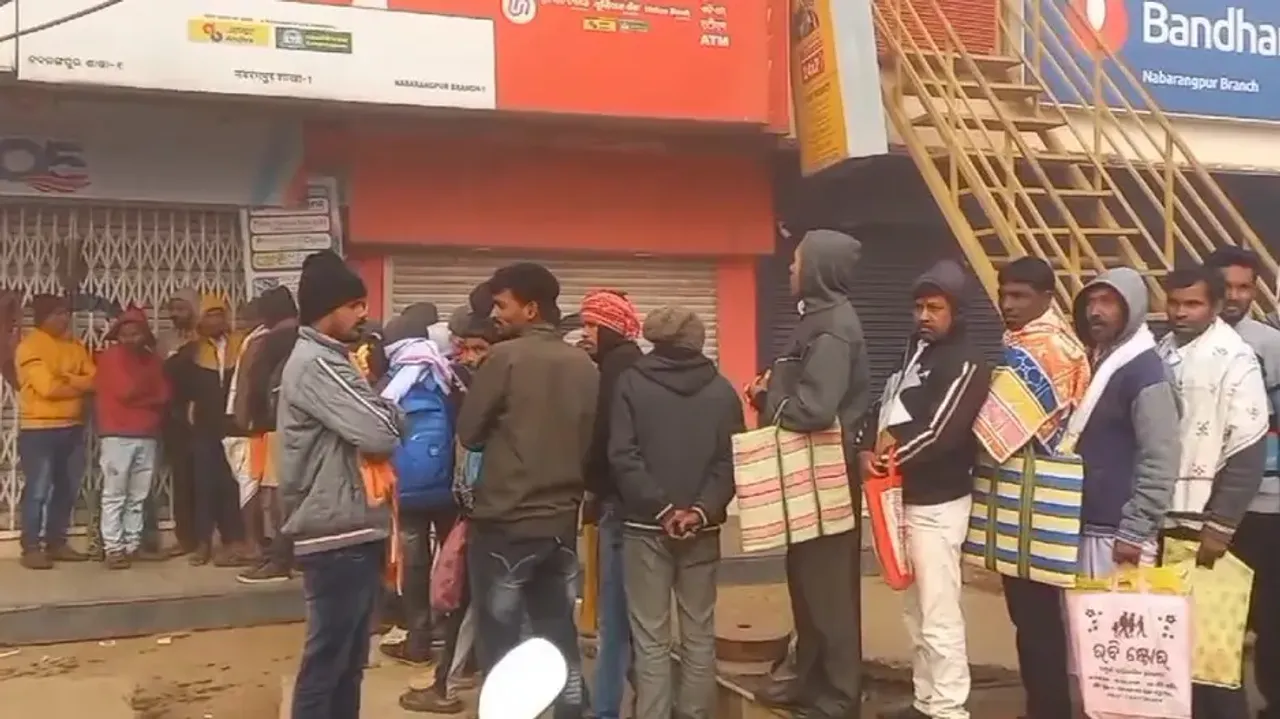 Long Queue Of Farmers At Union Bank Nabarangpur