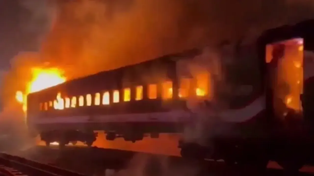 Four killed, many injured after train travelling from town bordering India set on fire