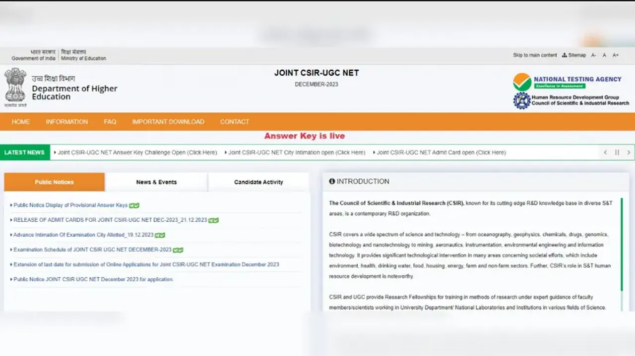 CSIR UGC NET 2023 answer key released, know how to check