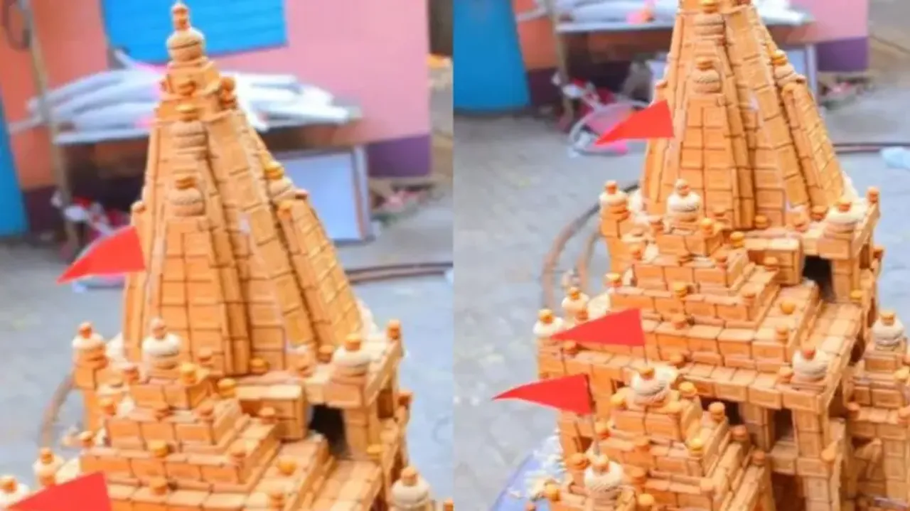 Watch: Man creates Ayodhya Ram Mandir replica with biscuits
