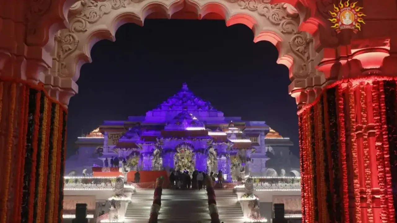 Ram Temple is illuminated ahead of the consecration ceremony 