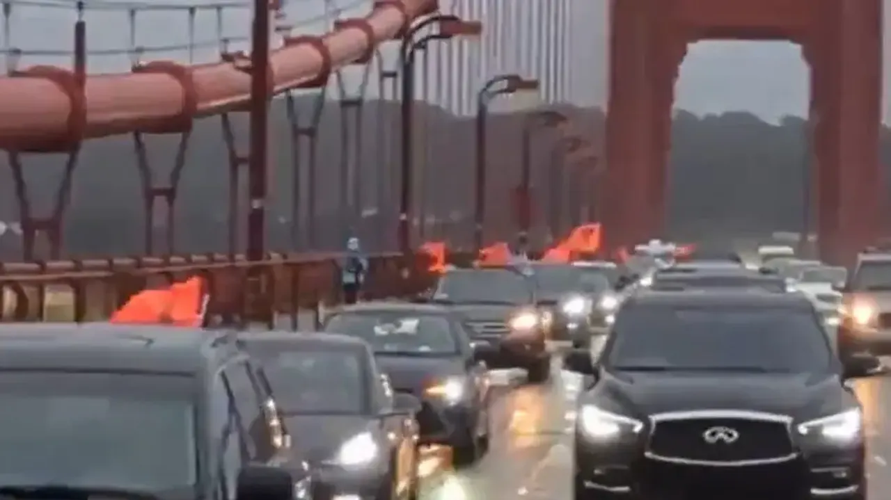 Car Rally Over Golden Gate Bridge