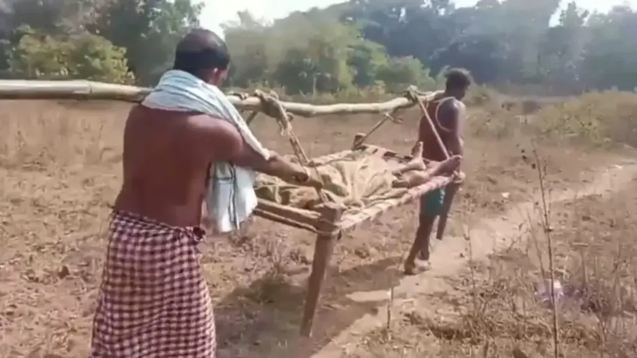 Patient Carried On Makeshift Stretcher