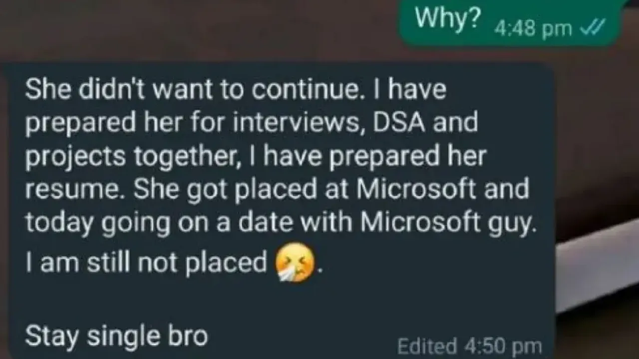 Girl dumps boyfriend after getting job in Microsoft