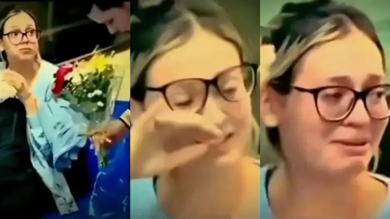 Cute girl gets teary-eyed after unknown guy gifts her a bunch of roses; watch what happens next