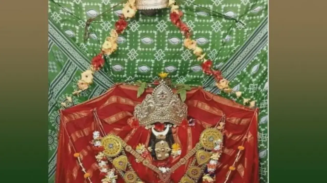Green saree with conch patterns behind Goddess Charchika's idol sparks row 