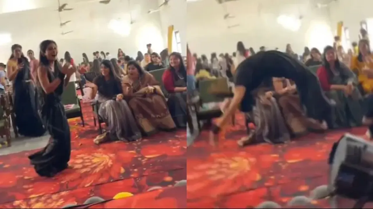 Saree-clad girl's jaw-dropping backflip leaves netizens shocked, watch
