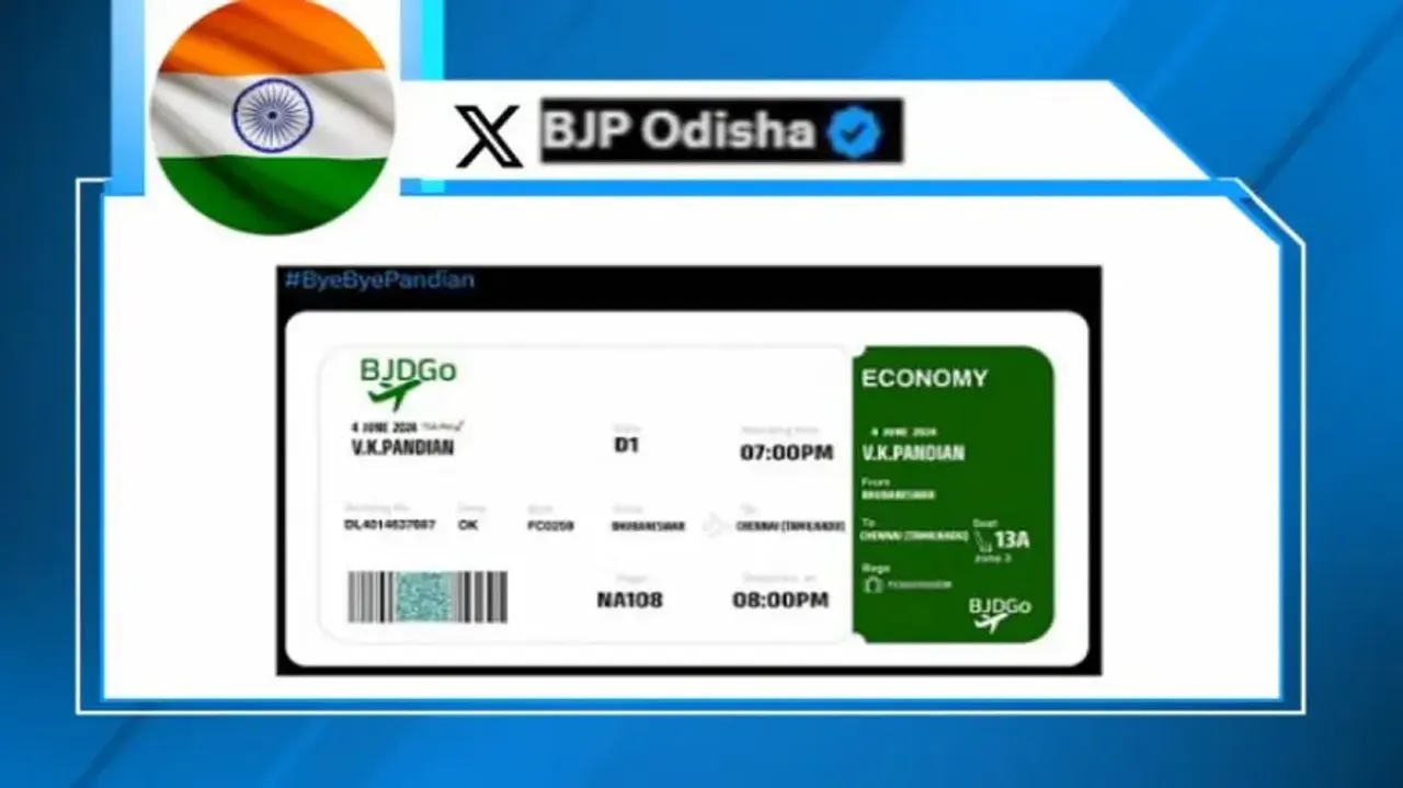 Odisha BJP shares picture of 'Bhubaneswar-Chennai BJDGo flight ticket' for VK Pandian'
