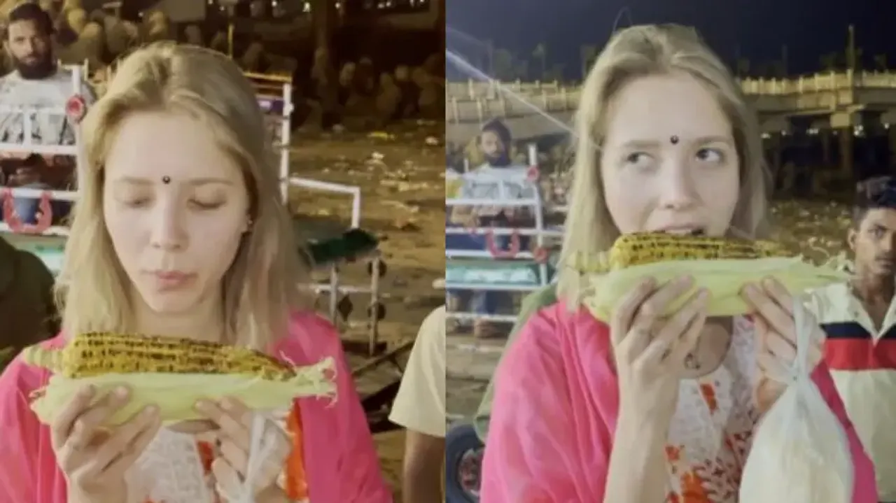 Russian woman tries ‘bhutta’ for the first time in India; her reaction is gold!