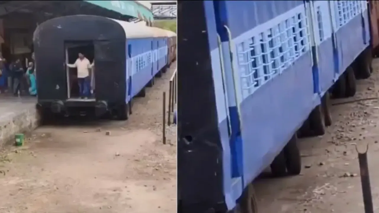 It happens only in India: Train coach runs on the road! Viral video stuns netizens, watch
