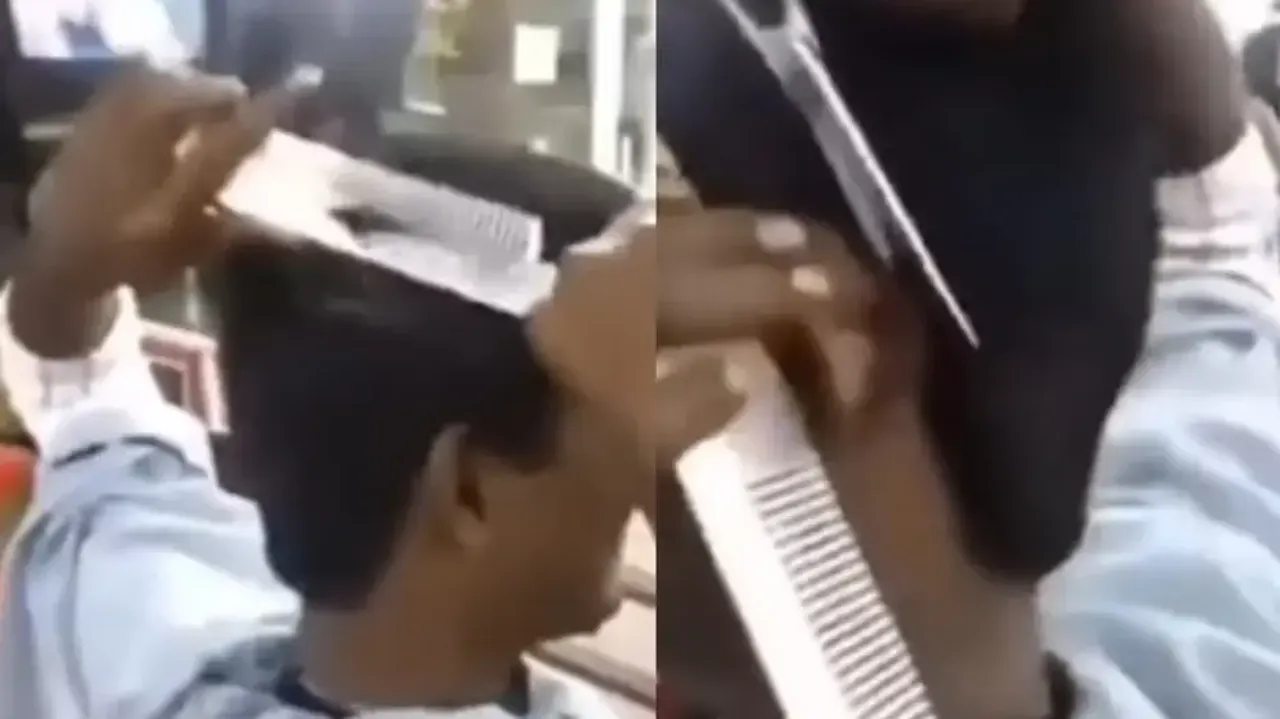 Man cutting his own hair in salon amazes social media users – Watch