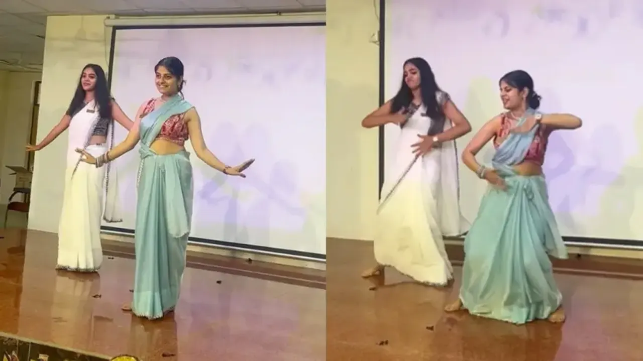 Three girls dazzle in sarees with ‘Sharara’ dance at Delhi University; video goes viral